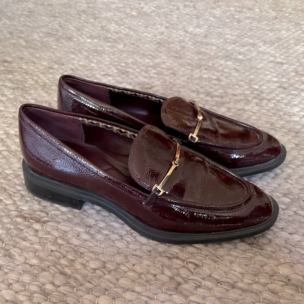 Franco Sarto Burgundy Loafers with Gold Accent. Size 8.5 NWOT